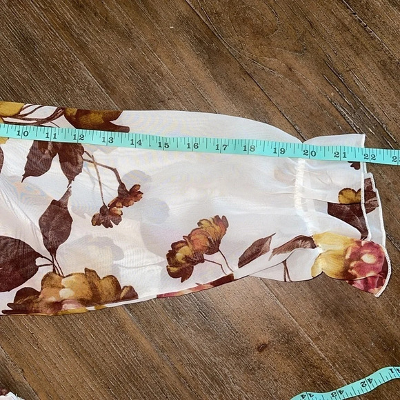 Vintage White Dark Fall Floral Puff Sheer Sleeve Modest Neck Flowy Midi Dress 6 - Picture 7 of 15